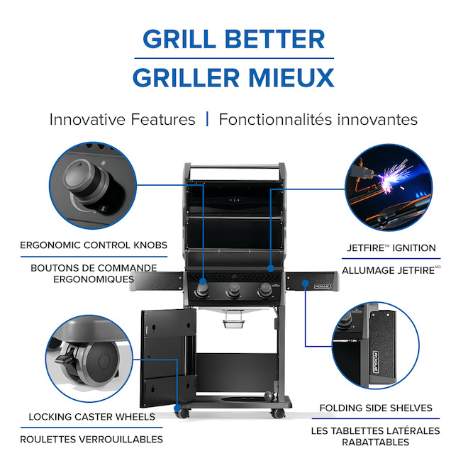 Napoleon Rogue 425 Propane Gas Grill with 3 Burners 42 000 BTU - Black