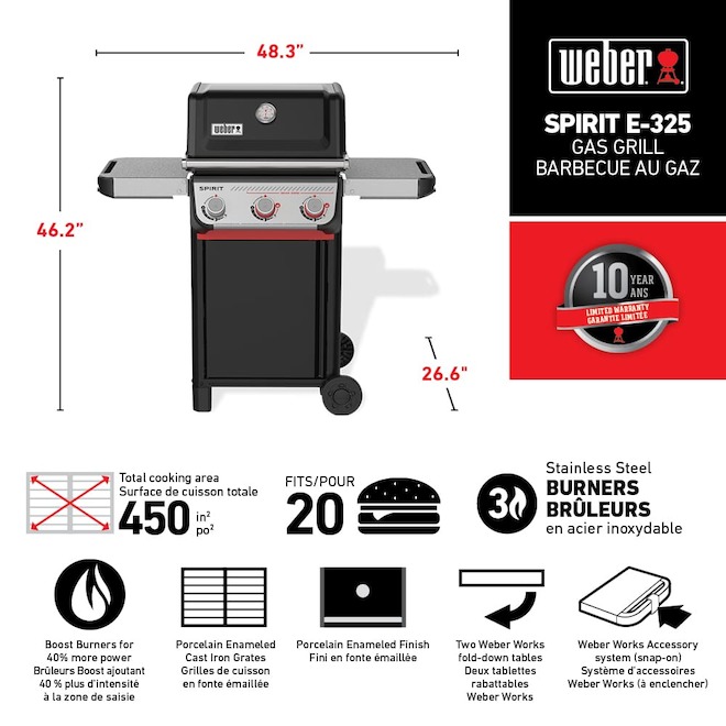 Weber SPIRIT E-325 Natural Gas Grill with 3 Burners - 31 000 BTU