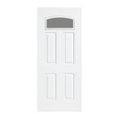Masonite White Steel Entry Door with 4 Panels - 35-3/4-in W x 79-in H - Camber Fan Lite - Primed Finish