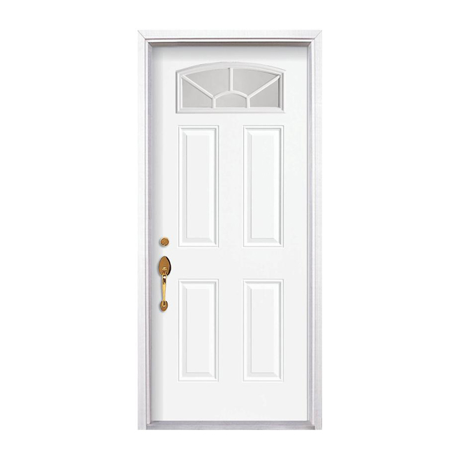 Masonite Pre-Hung Entry Door - Fan Lite Glass - 4-Panel - 24-Gauge Steel - Primed - White