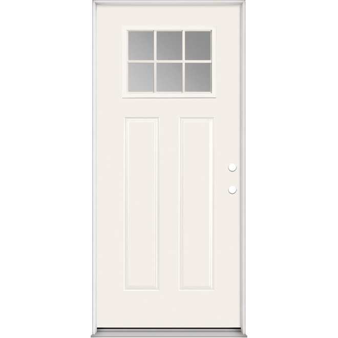 Porte d'entrée prémontée en acier blanc Masonite 2 panneaux 1/4 vitrée 36 po l. x 80 po h., ouverture interne gauche