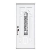 Masonite Element Steel Entrance Door - 7 Panels - Primed White Finish - H x 34-in W x 80-in H - Decorative Central Lite