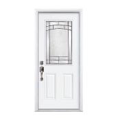 Masonite Steel Entry Door with Tempered Glass Half Lite - Left-Handed Swing - 34-in W x 80-in H - 2 Panels