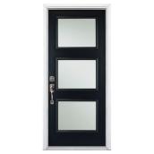 Masonite Steel Entrance Door with 3 Glass Lites - 32-in W x 80-in L - 4-9/16 in Thick Door Jamb - Black