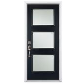Masonite 36-in W x 80-in H Prehung Left-Hand Swing Black Steel Entry Door - 3-Lite Low-E Argon Glass