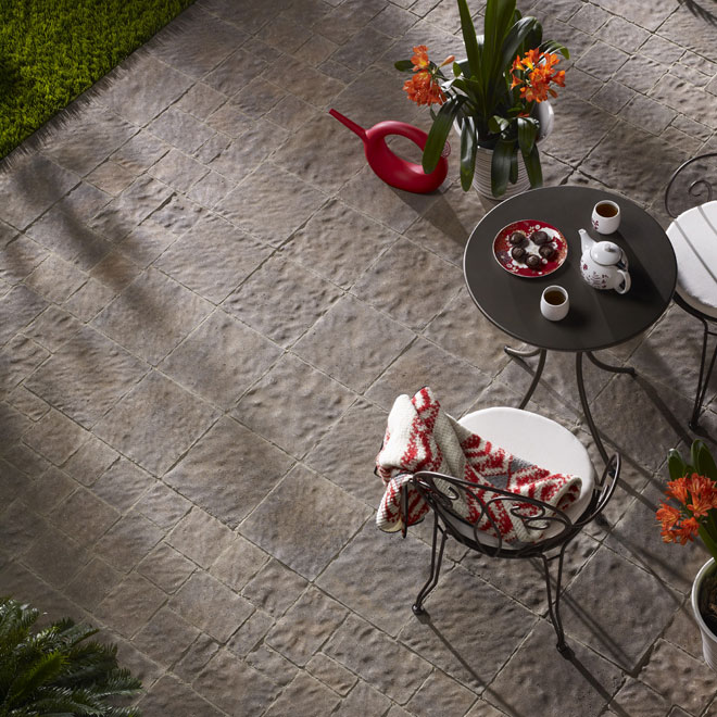 Permacon Domino Patio Slab - Concrete - Beige and Black - 12-in L x 12-in W x 2-in H