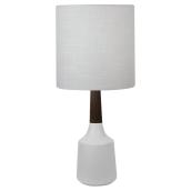 Lampe de table Woodland, céramique et bois, abat-jour, blanc