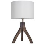 Lampe de table Tripoli, abat-jour en lin blanc, bois foncé