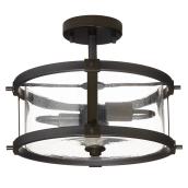 Lumirama Trattoria Semi-Flush Mount Ceiling Light - Needs 2 60-Watt E26 Bulbs - Black Wood-Look Finish - Seeded Glass