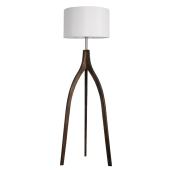 Lampe sur pied Tripoli, abat-jour en tissu blanc, bois foncé