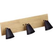 Éclairage mural moderne Ranch de Lumirama, abat-jour en métal noir et base fini bois, 3 ampoules GU10 35 W (incluses)