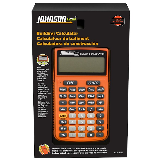 Johnson Building Calculator with Pre-Programmed Functions and LCD Display - Orange