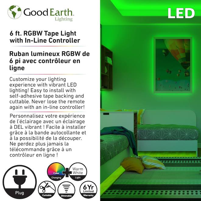 Good Earth Lighting 6-ft LED/RGB Plug-In Light Tape