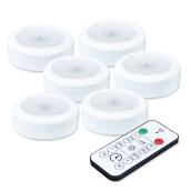 Ecolight White Round LED Puck with Remote and Battery - 6-Pack