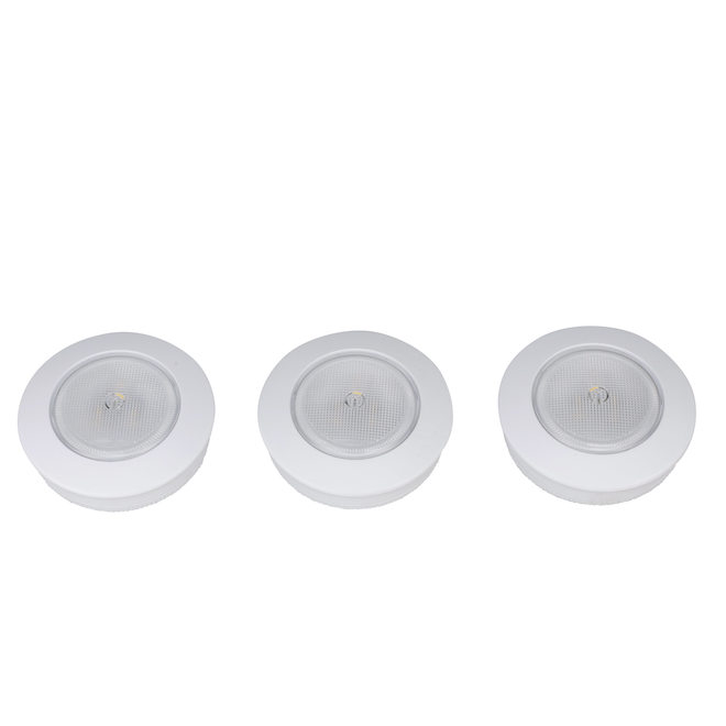 Ecolight 3 Pack White LED Plastic Puck Light Batteries Included