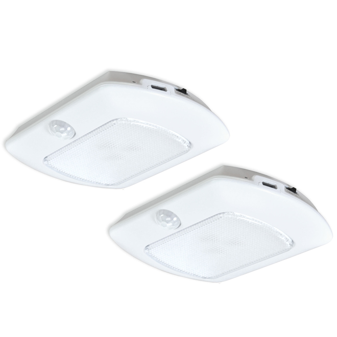 Good Earth Lighting 2-Pack White LED Plastic Puck Light with USB Port - Batteries Included