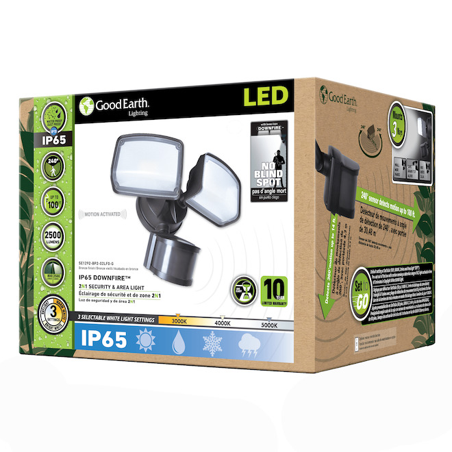 Good Earth Lighting Security LED Floodlight with 2 LED Lights 150W - Bronze