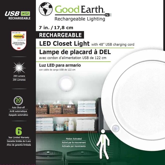 Good Earth Lighting 7-in Puck LED Rechargeable Light -cool white