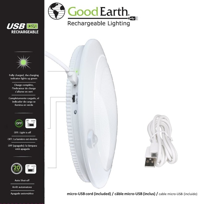Good Earth Lighting 7-in Puck LED Rechargeable Light -cool white