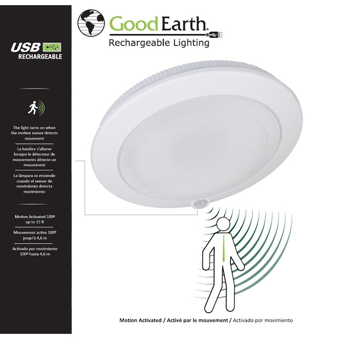 Good Earth Lighting 7-in Puck LED Rechargeable Light -cool white
