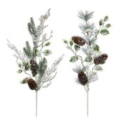Tiges de Noël givrées avec baies et feuilles de houx Holiday Living, blanc/vert, paquet de 2