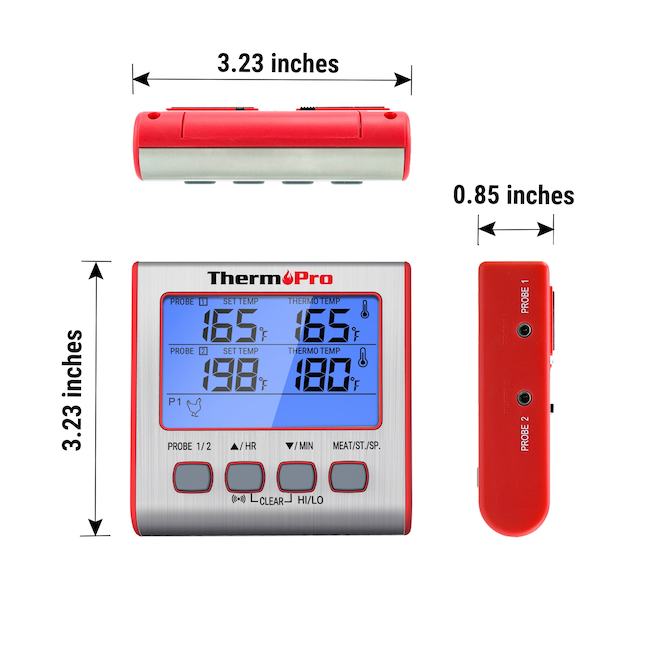 ThermoPro Independant Dual-Probe Digital Thermometer - Red - Magnetic Back