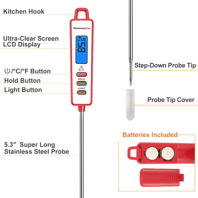 Thermopro Instant-Read Digital Thermometer - Red