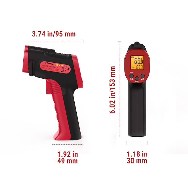ThermoPro TP30W Digital Infrared Thermometer - Black/Red