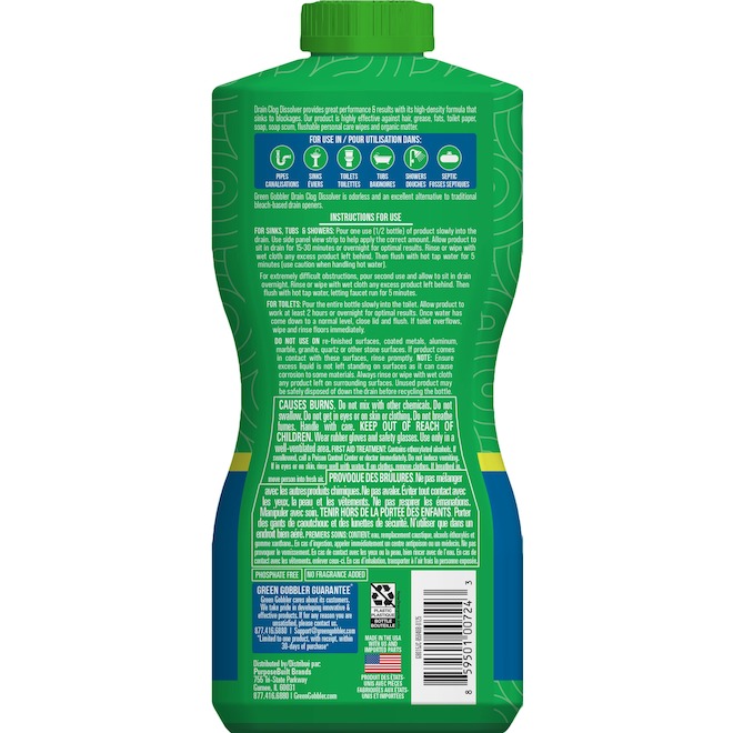 Green Gobbler Drain Clog Dissolver and Cleaner, Biodegradable 916 ml