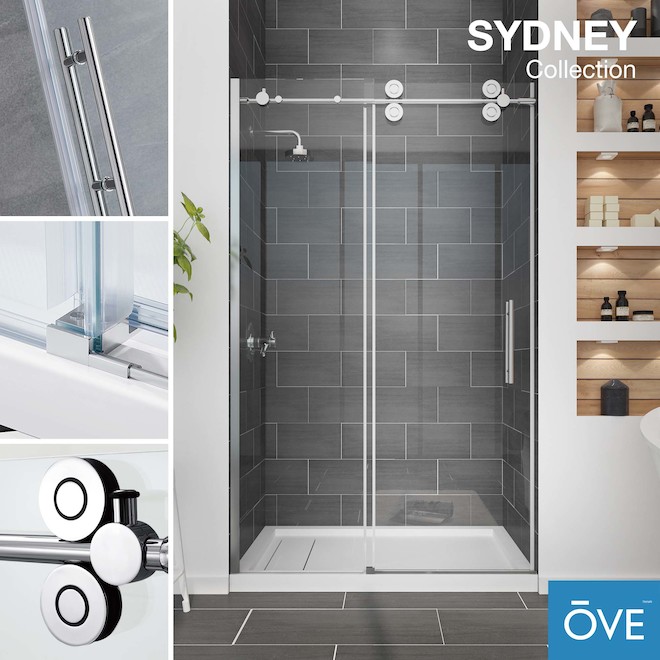 Ove Sydney 48-in Chrome Frameless Sliding Shower Door