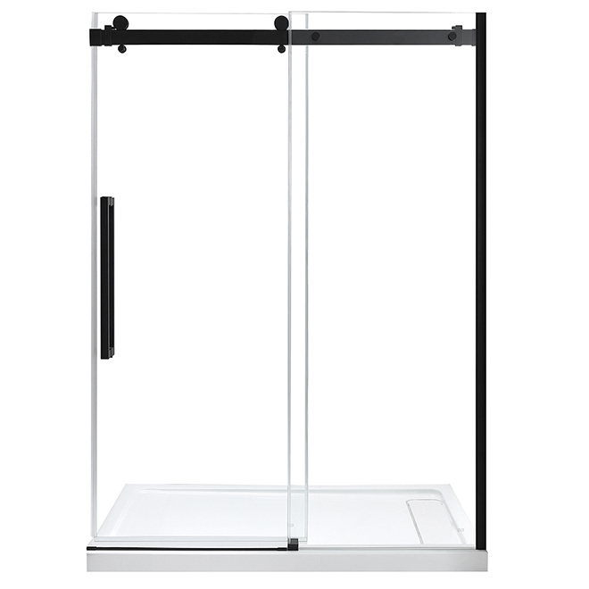 Ove Decors Sierra Sliding Shower Door - Adjustable Width - Tempered Clear Glass - Black Matte Finish