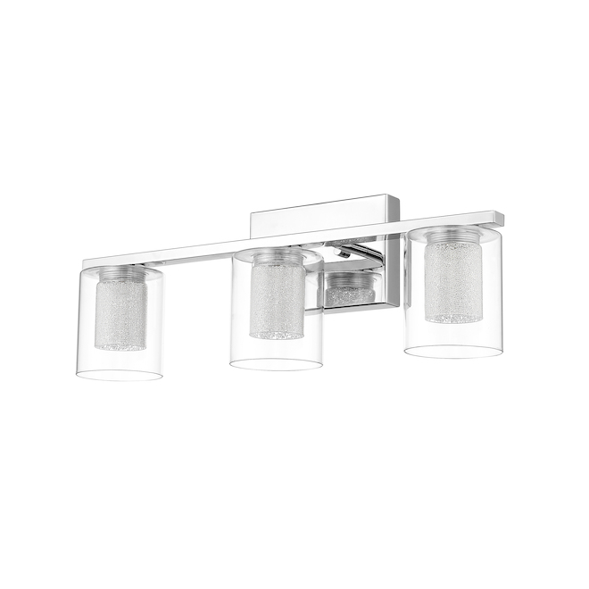 OVE Decors Bourne 3-Light Polished Chrome Contemporary LED Vanity Light with Crystal Cylinder Shades