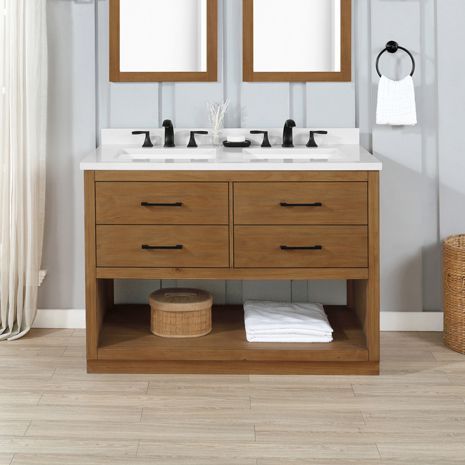 OVE Decors Brookside Wax Pine Bathroom Vanity Double Sink 48-in