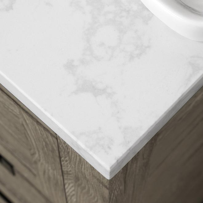 Meuble lavabo Maribelle par OVE Decors 36 po bois vieilli gris dessus pierre d'ingénérie blanche