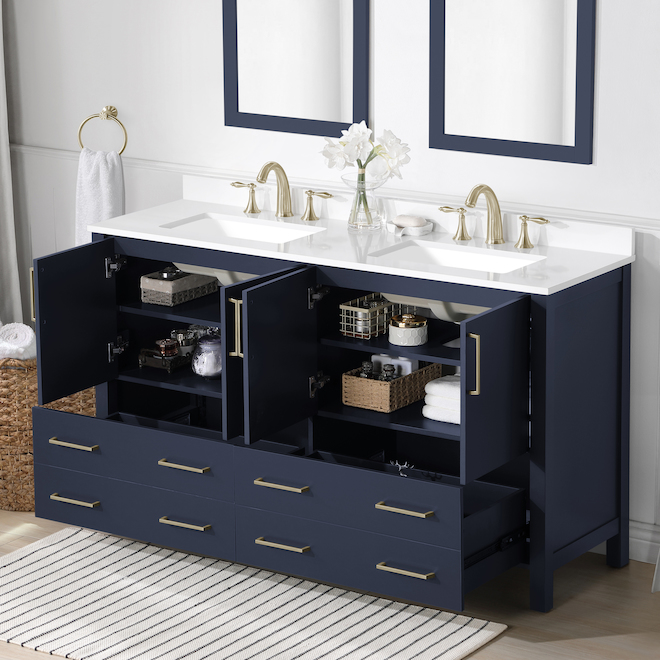 Ove Decors Lorenzo Vanity with Double Sink MDF 60-in Midnight Blue