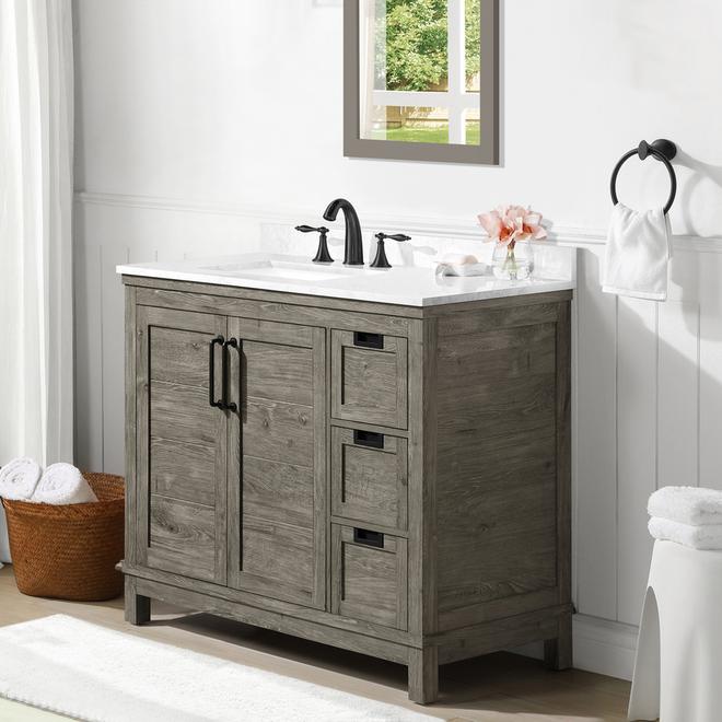 OVE Decors Maribelle 42-in Weathered Grey Wood 1-Sink Vanity with White Engineered Stone Top