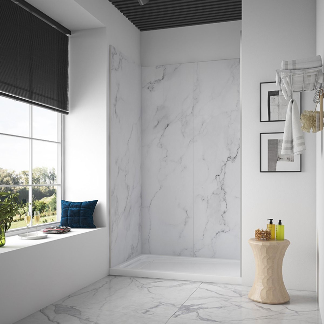 Ove Decors Arroyo 31.3 x 80-in White Marble Shower Panel