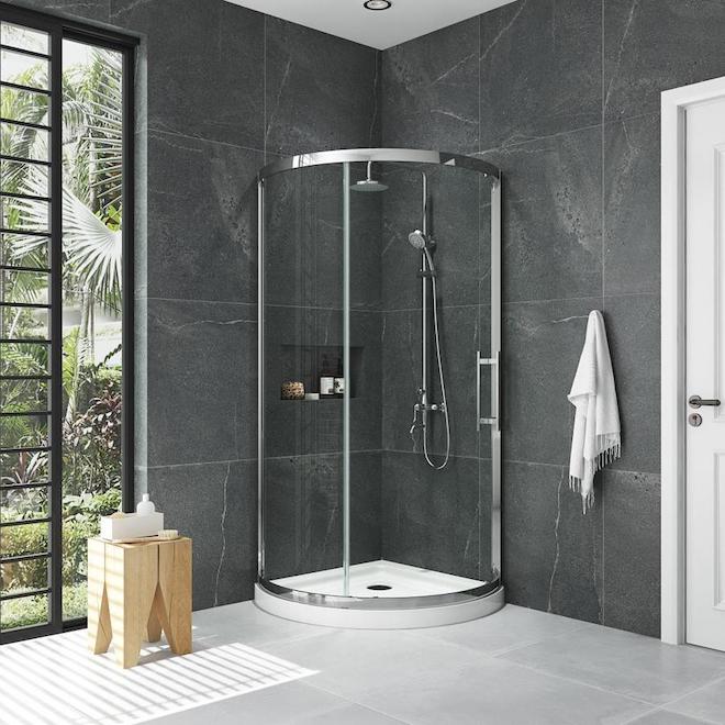 Ove Decors Emily-Swift Acrylic Floor Polished Chrome Corner Shower Kit (76-in x 36-in x 36-in)