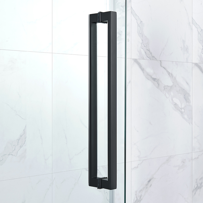 Porte de douche coulissante en verre sans cadre 48 po Bel par OVE Decors avec quincaillerie noir mat