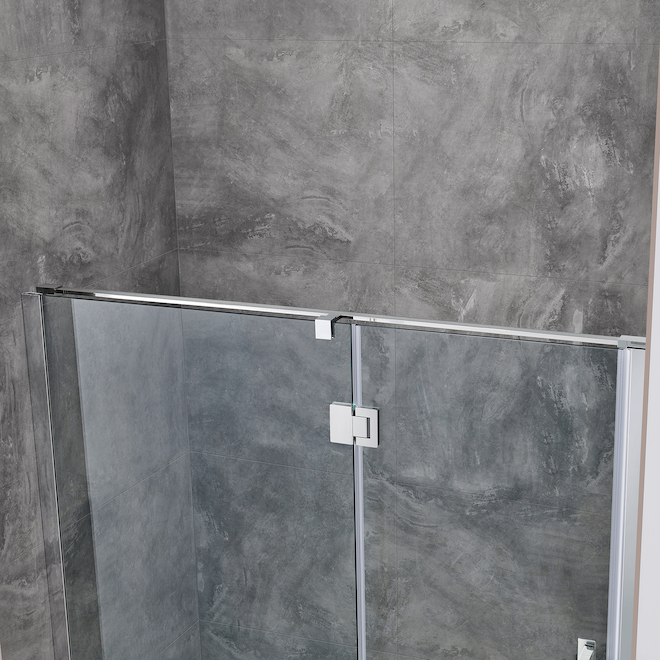 Porte de douche pivotante en verre transparent réversible 60 po Niko par OVE Decors avec ferrrures chromées brillantes