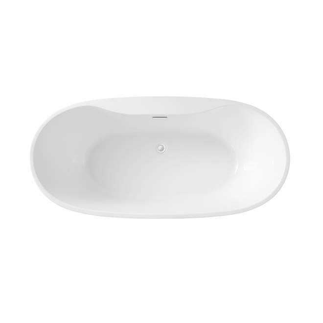 OVE Decors Canberra 66-in Glossy White Acrylic Freestanding Bathtub with Polished Chrome Drain