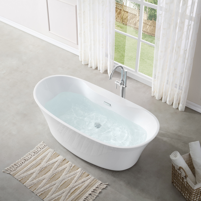 OVE Decors Canberra 66-in Glossy White Acrylic Freestanding Bathtub with Polished Chrome Drain