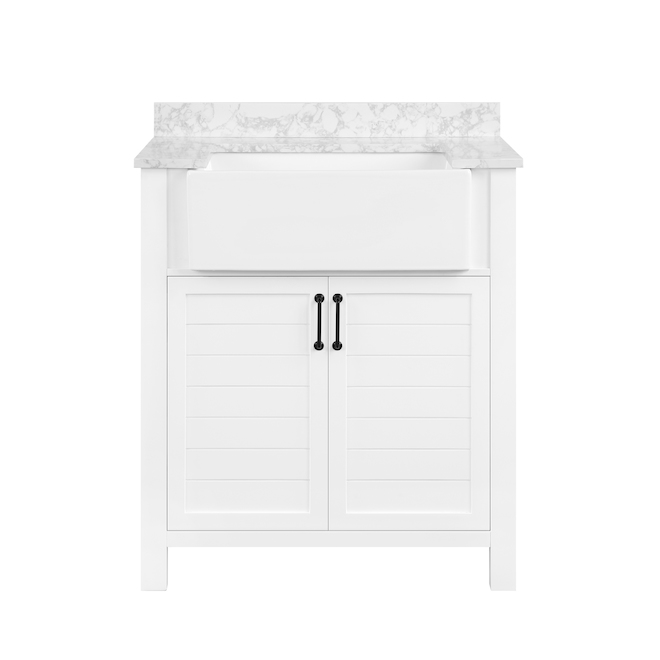 Meuble-lavabo blanc de 30 po Cress avec lavabo style maison de ferme par OVE Decors