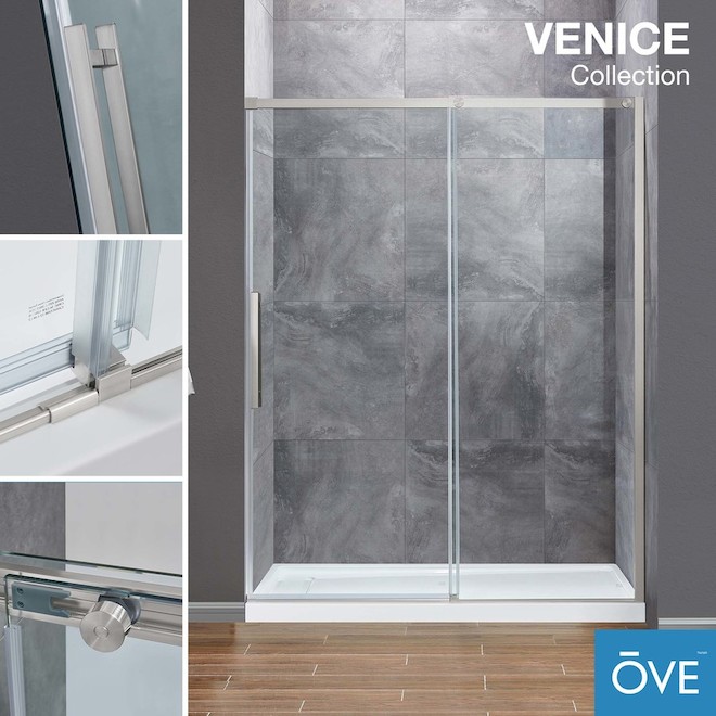 OVE Decors Venice 60-in Alcove Satin Nickel Shower Door