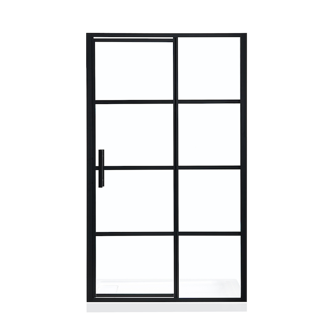 Allen + Roth Wilmer 48-in Tempered Glass Sliding Shower Door with Matte Black Frame