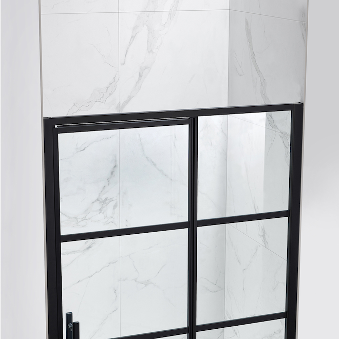 Allen + Roth Wilmer 48-in Tempered Glass Sliding Shower Door with Matte Black Frame