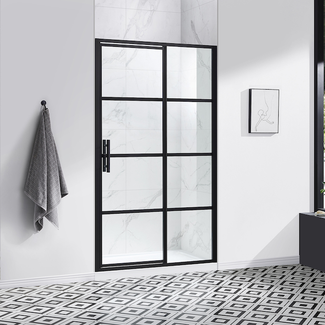 Allen + Roth Wilmer 48-in Tempered Glass Sliding Shower Door with Matte Black Frame