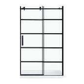 Landon & Co. Augusta Matte Black Frameless Tempered Glass Sliding Shower Door - 48-in
