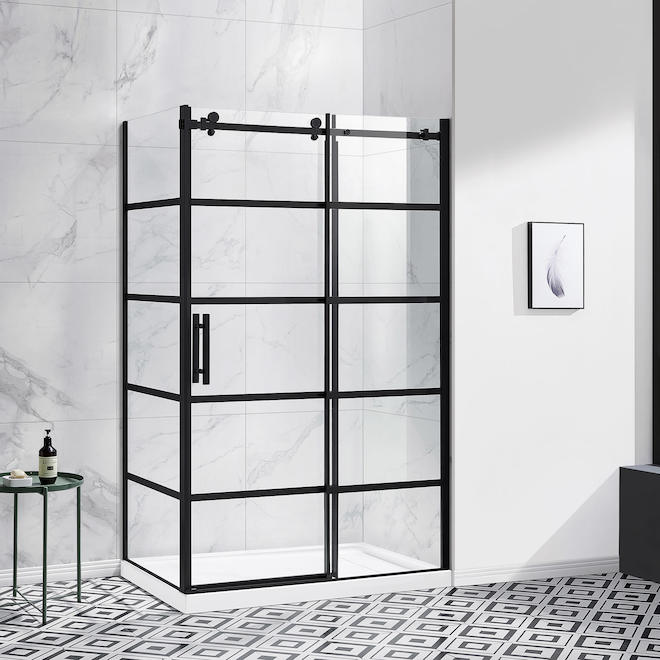 Landon & Co. Augusta Clear Tempered Glass Matte Black Shower Panel - 32-in
