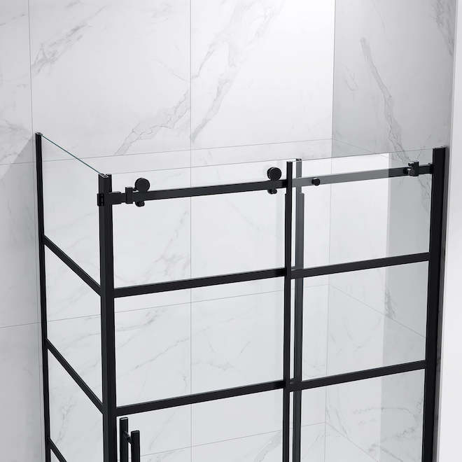 Landon & Co. Augusta Clear Tempered Glass Matte Black Shower Panel - 32-in